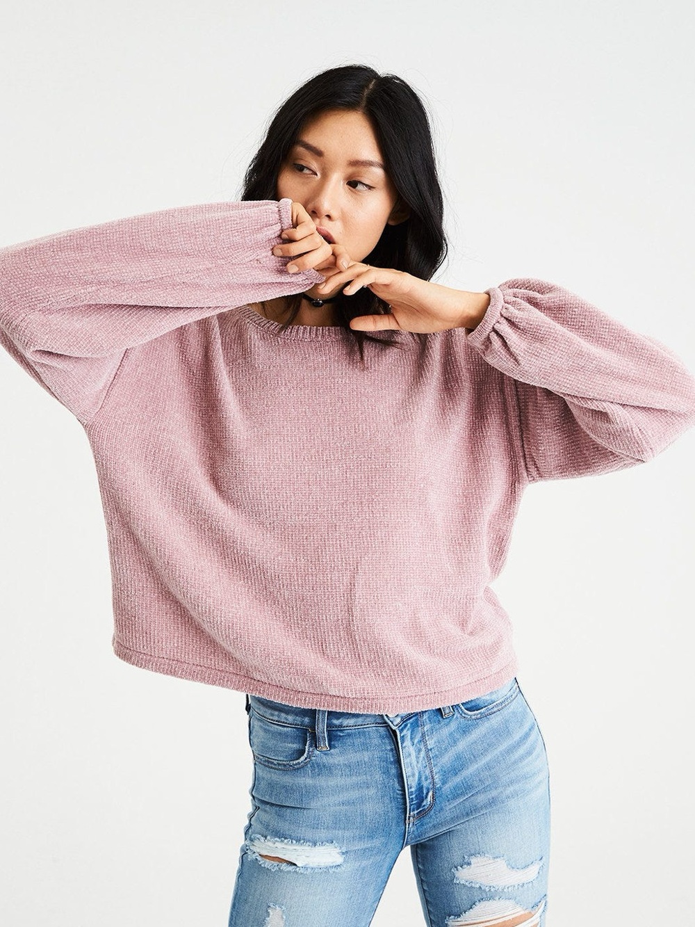 American Eagle Balloon Sleeve Cropped Sweater